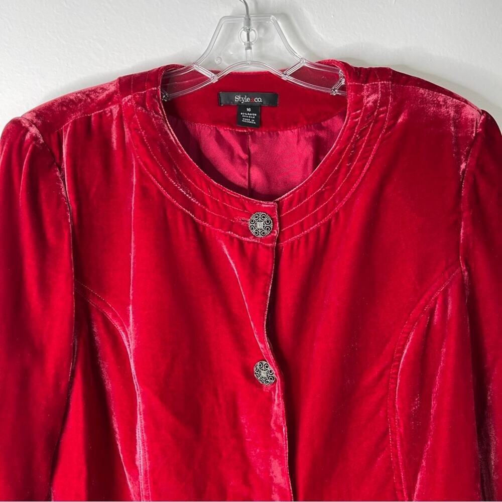 NEW Style & Co red velvet boho button holiday Christmas cropped jacket 16 - Picture 2 of 7